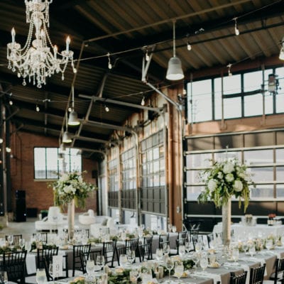 Black Chiavari Chairs paired with Charcoal Panama at the Eastern Market