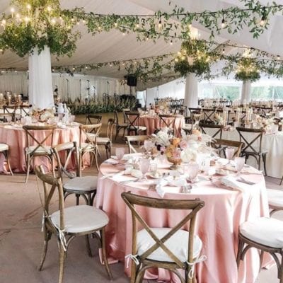 Farm Chairs with Mauve Matte Satin at Meadow Brook Hall
