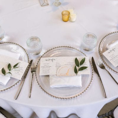 White Manhattan and Silver Beaded Glass Charger Plates at the Madison