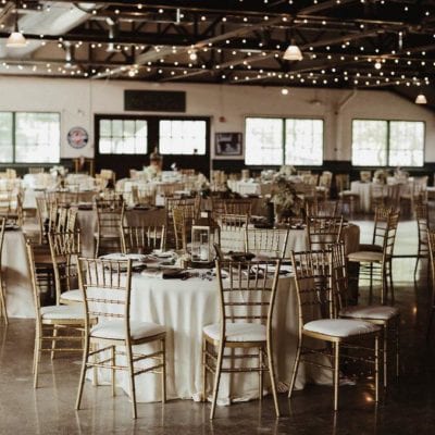 Gold Chiavari Chair paired with Ivory Manhattan at Packard Proving Grounds